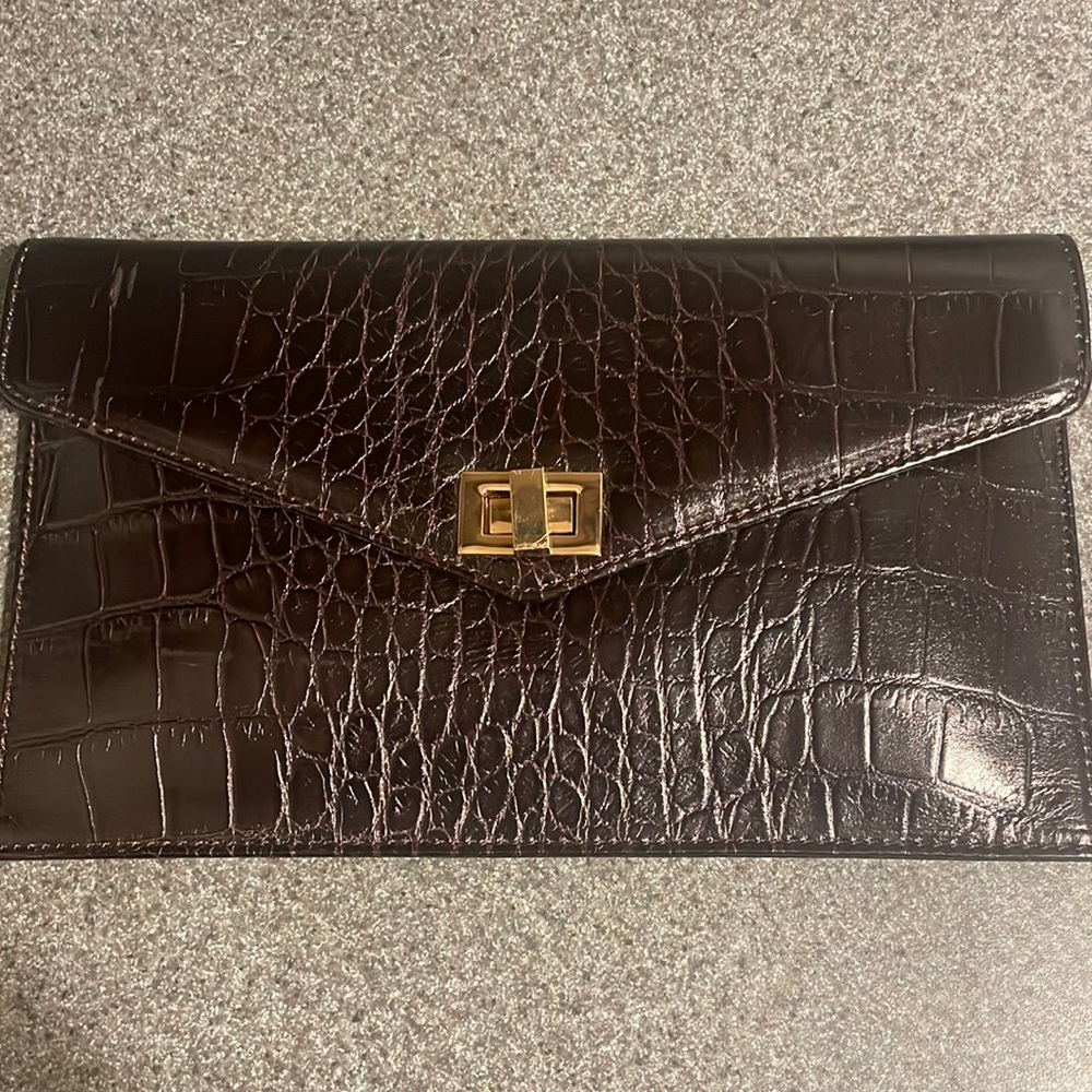 Talbots Brown faux croc clutch-never used